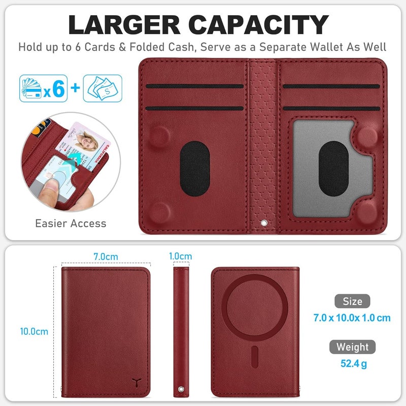 TUCCH for Magsafe Card Holder with Clear ID Window, Fit 6 Cards, RFID Blocking PU Leather Men Women Magnetic Phone Wallet for iPhone 17/16/15/14/13/12/Plus/Air/Pro/Pro Max Series, Dark Red - Image 2